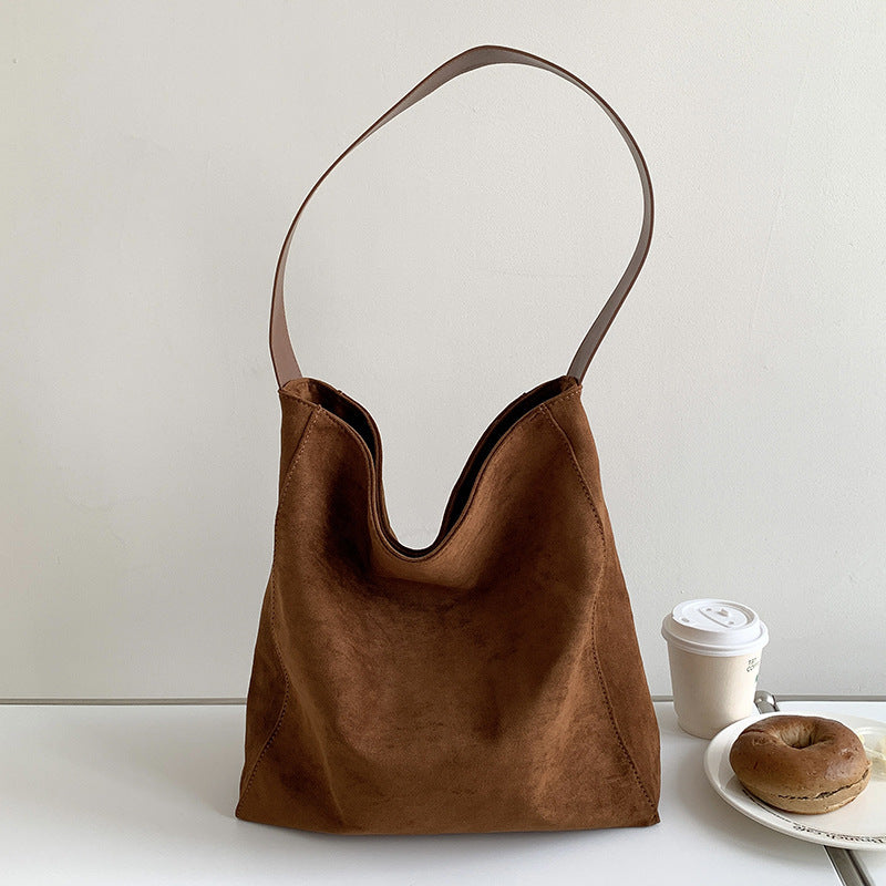 Sac fourre-tout à bandoulière grande capacité vintage en daim synthétique marron