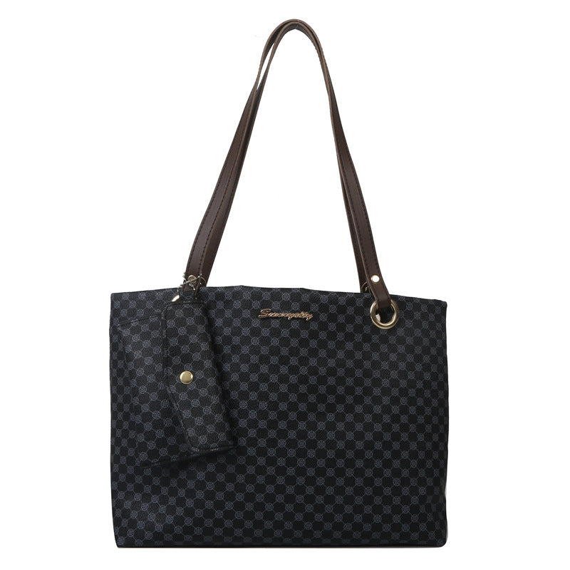 Sac fourre tout bandoulière motif damier pour femme