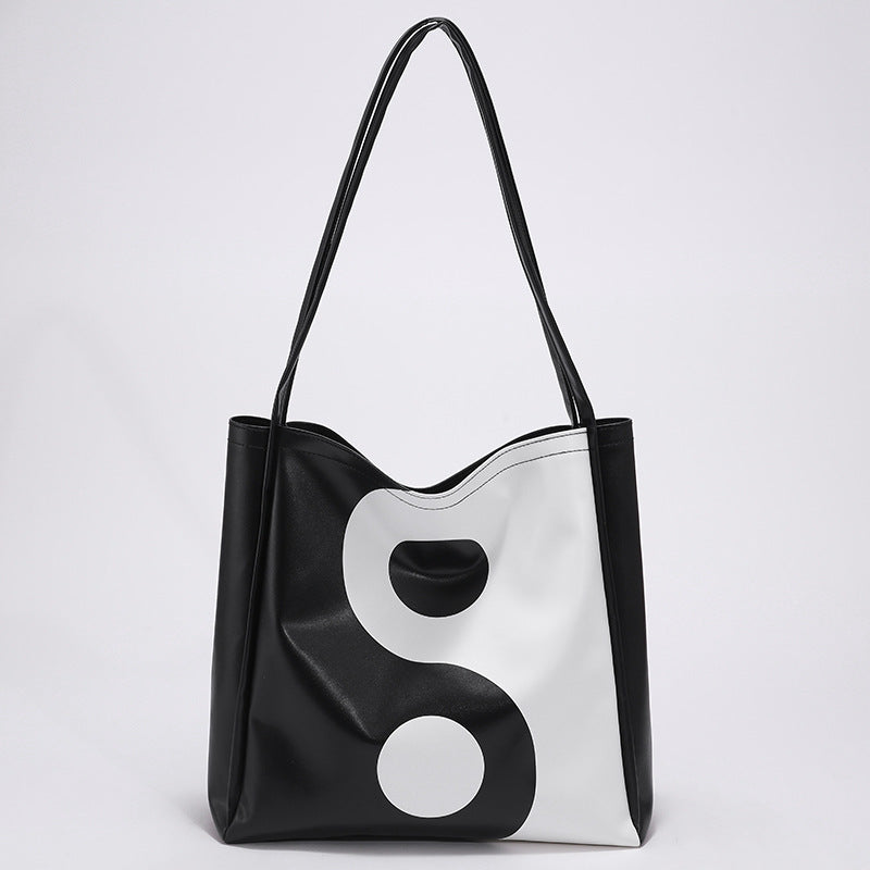 Sac fourre tout bandoulière Yin Yang simple de grande capacité pour femme