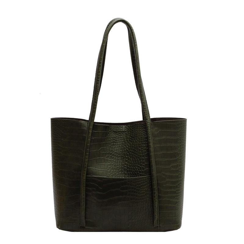 Sac fourre tout bandoulière rétro embossé croco pour femme