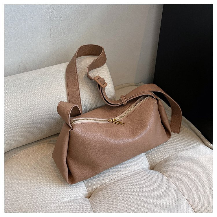 Sac à main à bandoulière simple, rétro en cuir PU souple pour femme