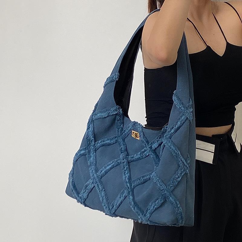 Sac bandoulière en tissu couleur jean tendance pour femme