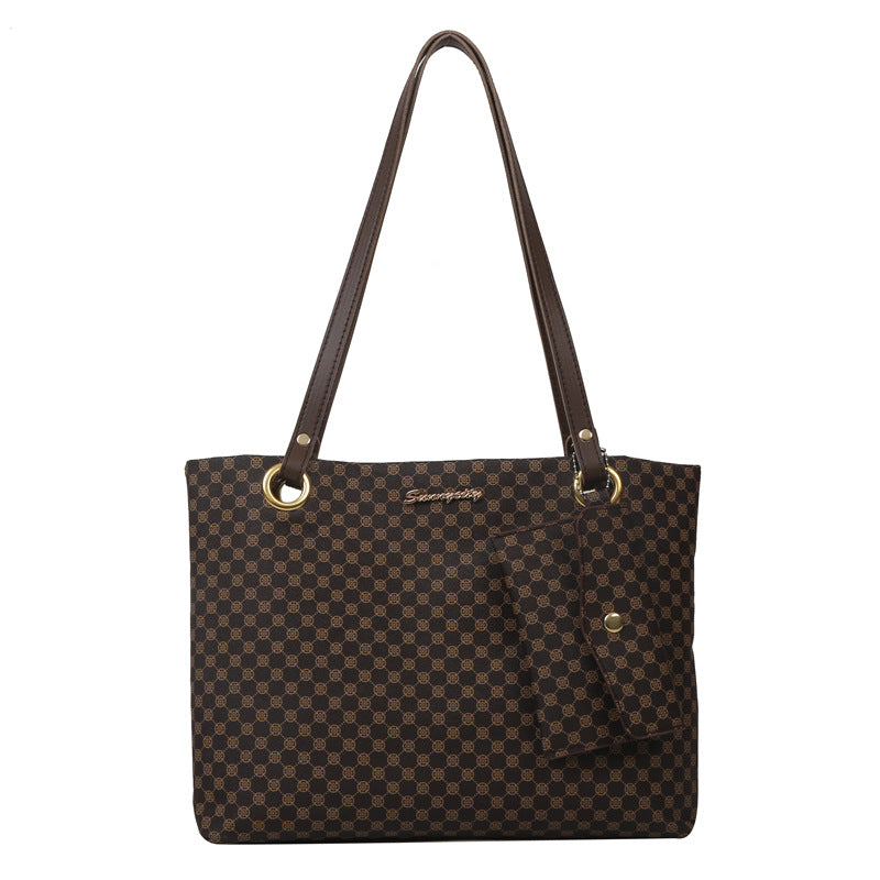 Sac fourre tout bandoulière motif damier pour femme