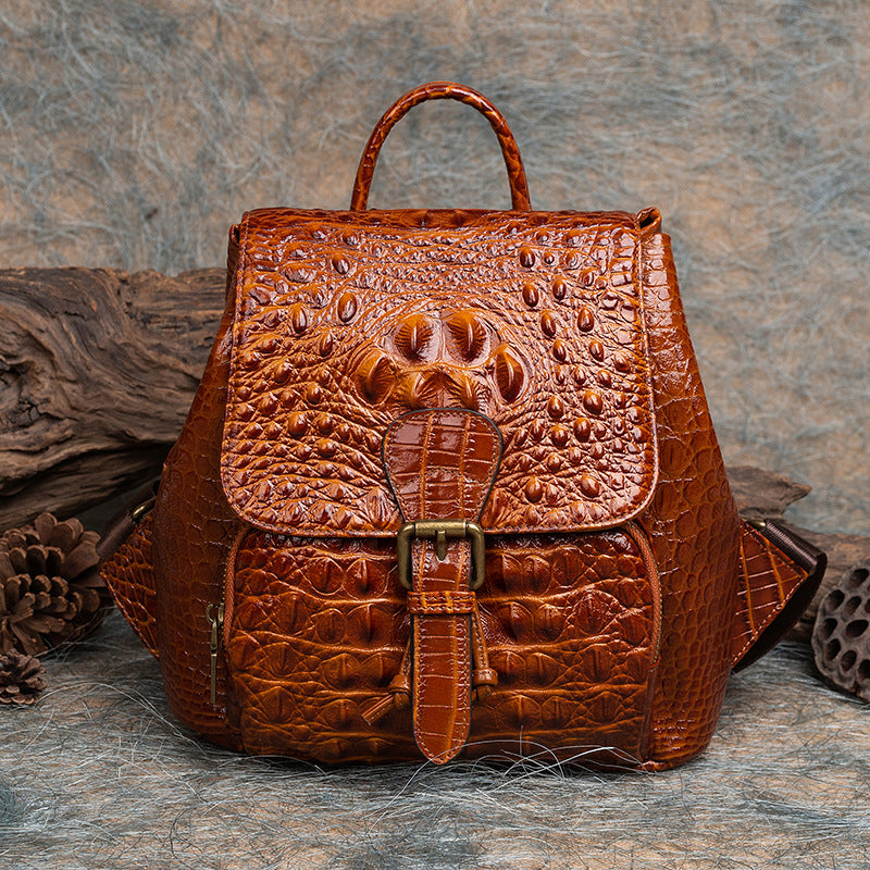 Sac à dos en cuir de vachette motif croco