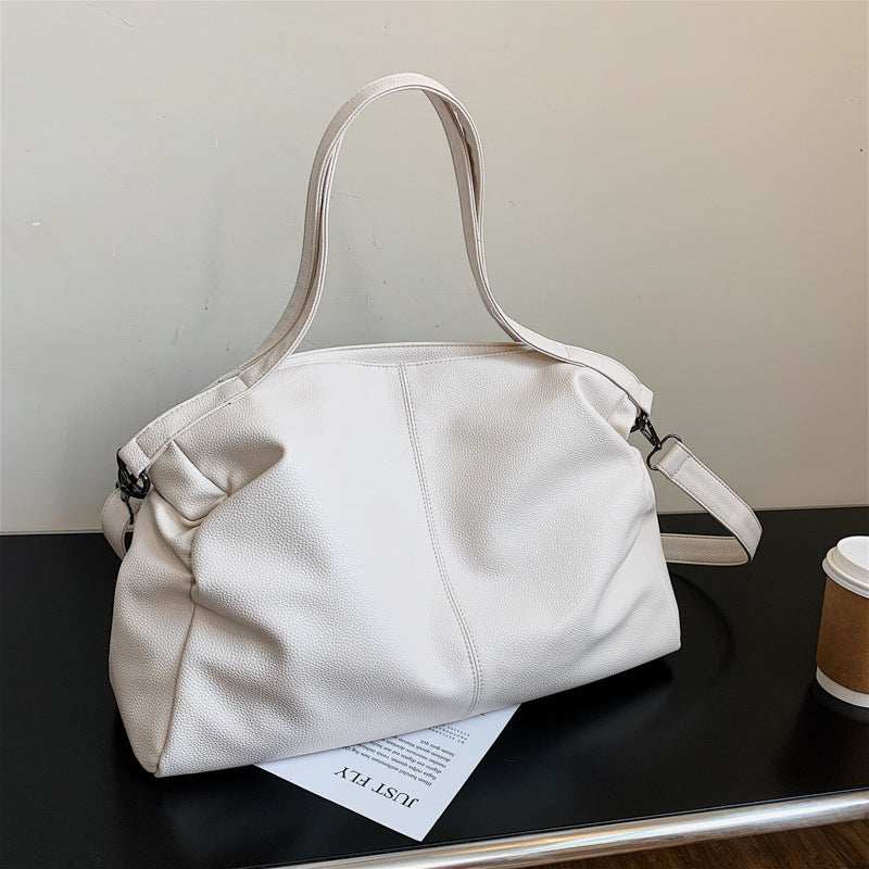 Sac fourre tout bandoulière uni, plissé et tendance pour femme