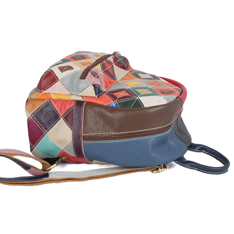 Petit sac à dos en cuir de vachette multicolore motif losange pour femme