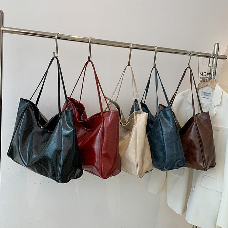 Sac fourre tout bandoulière uni vintage et élégant pour femme