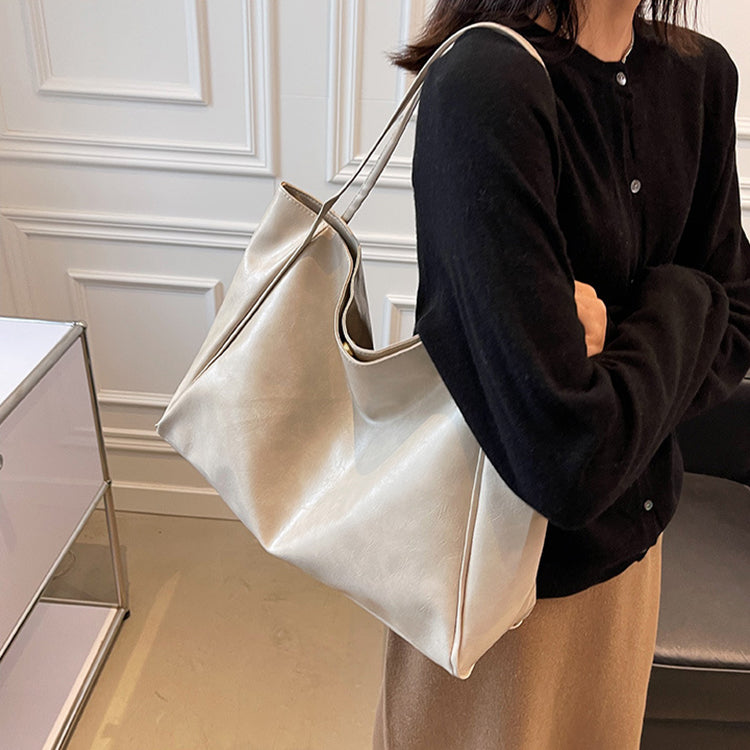 Sac fourre tout bandoulière uni vintage et élégant pour femme