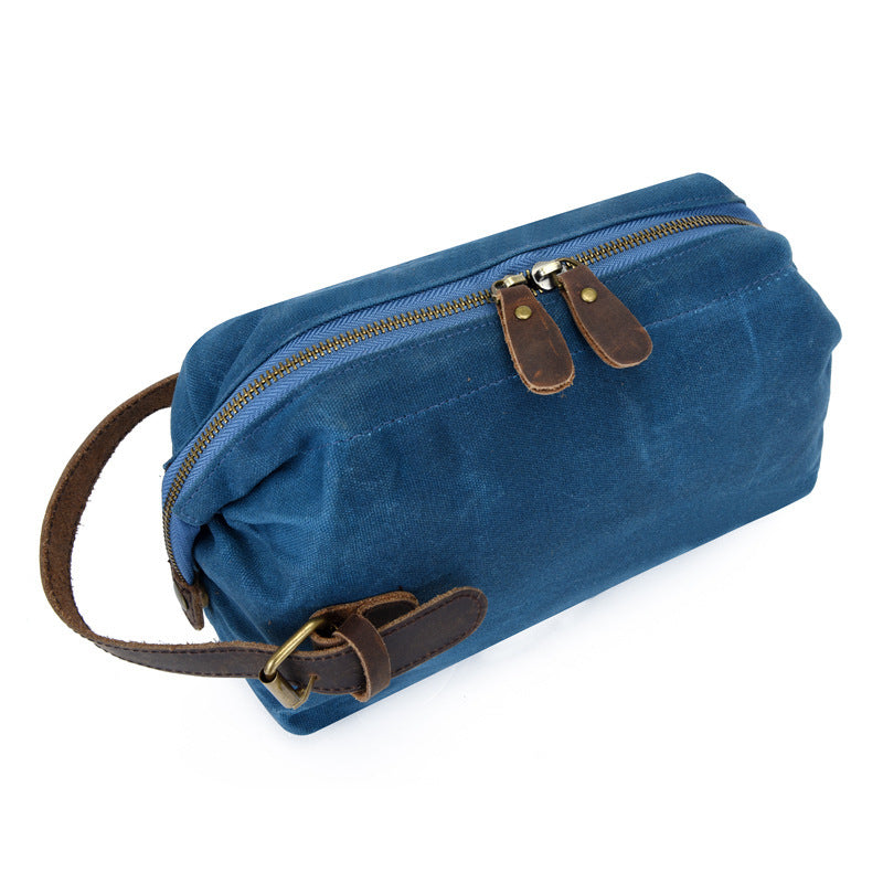 Trousse de toilette en cuir bleu solide et durable pour homme