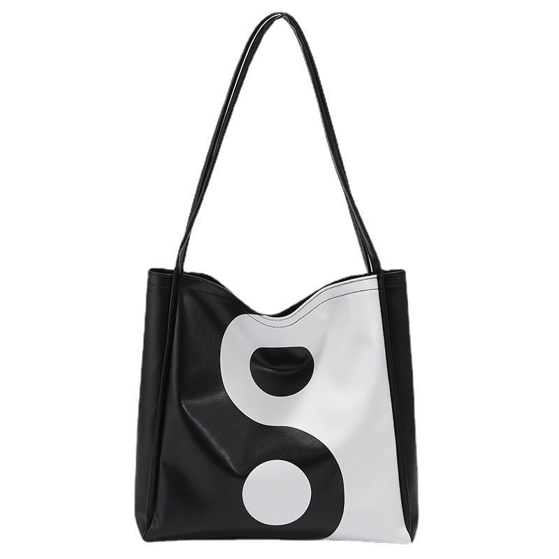 Sac fourre tout bandoulière Yin Yang simple de grande capacité pour femme