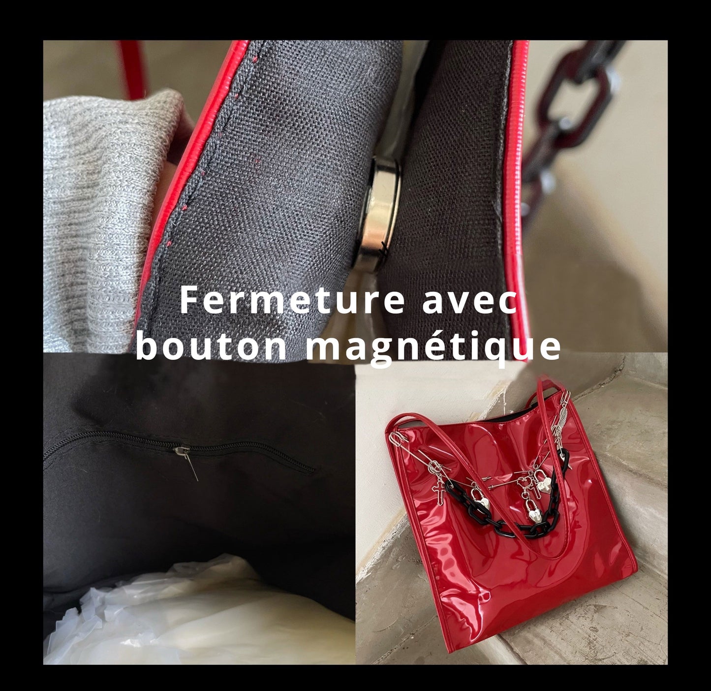 Sac à bandoulière rouge en simili cuir verni rétro Punk pour femme