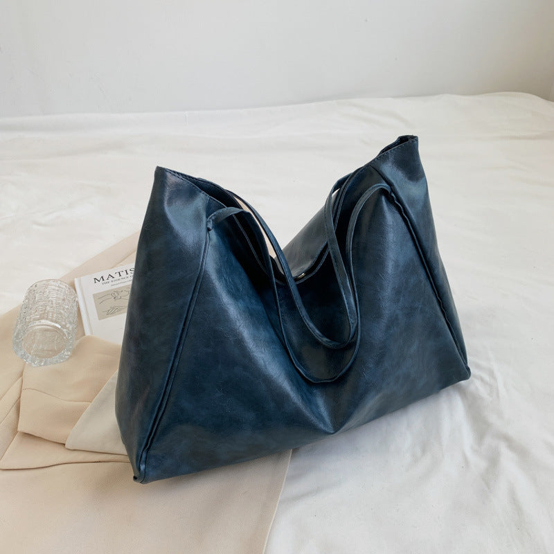 Sac à main à bandoulière rétro et brillant de grande capacité bleu