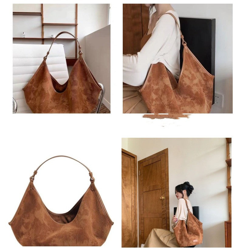 Sac fourre tout bandoulière uni, forme croissant et tendance pour femme