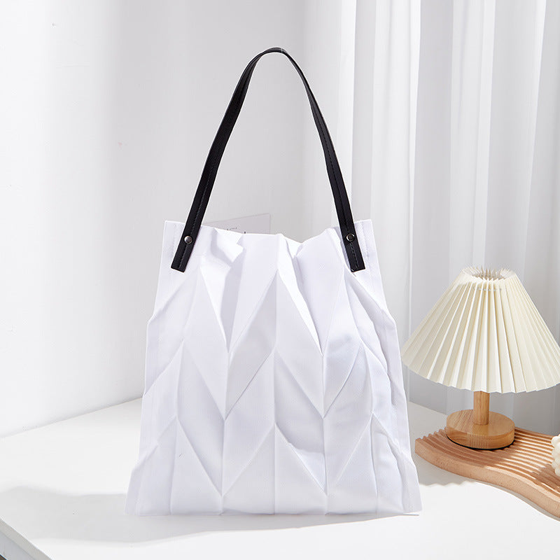 Sac shopping uni plissé à bandoulière, léger et pliable blanc