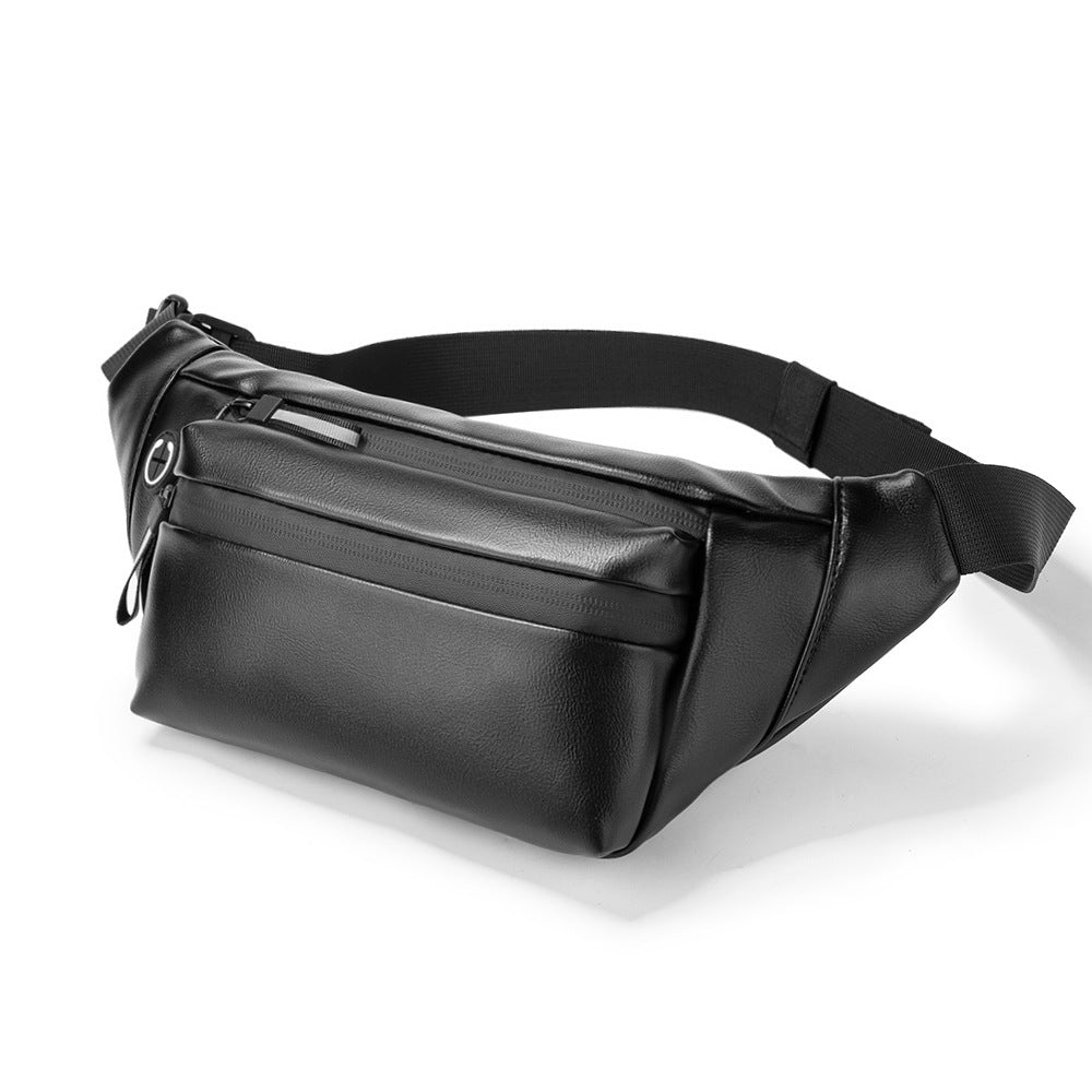 Sac banane de poitrine sport noir, multi-poches à fermeture éclair pour homme