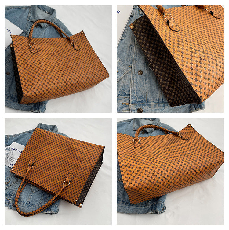 Sac fourre tout bandoulière tendance motif damier pour femme