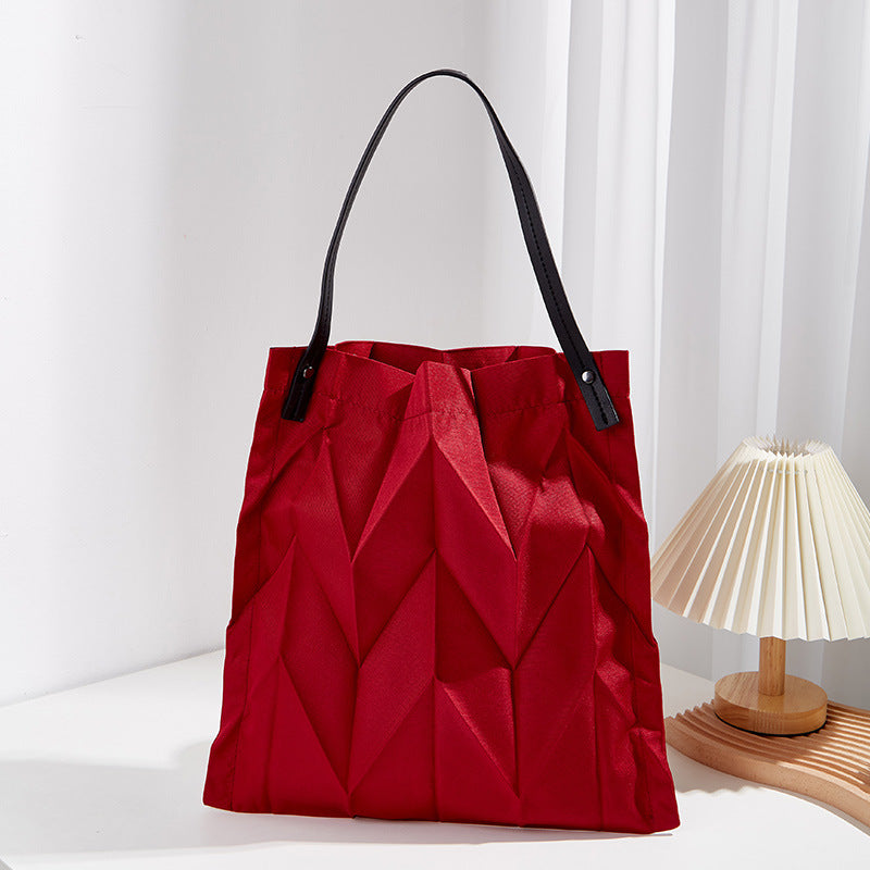 Sac shopping uni plissé à bandoulière, léger et pliable rouge