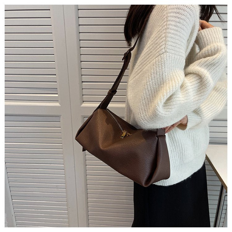 Sac à main à bandoulière simple, rétro en cuir PU souple pour femme