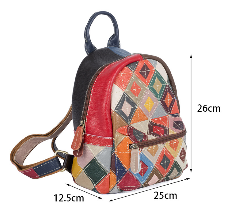 Petit sac à dos en cuir de vachette multicolore motif losange pour femme