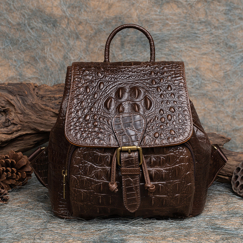 Sac à dos en cuir de vachette motif croco