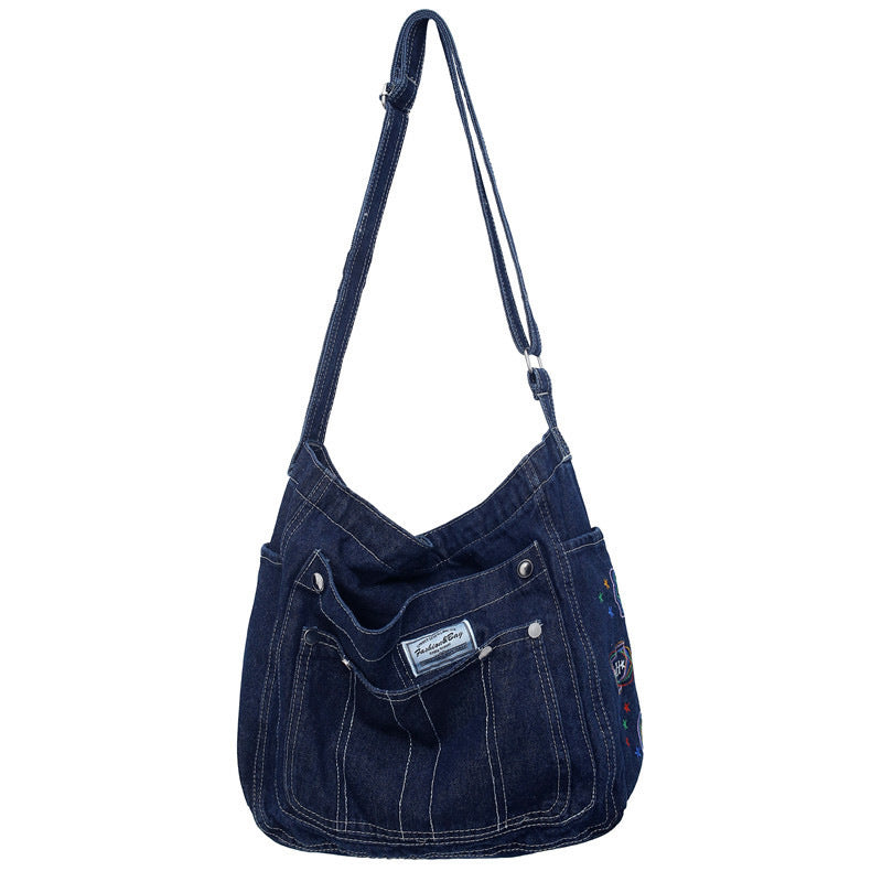 Sac à main bandoulière simple en denim pour femme de grande capacité