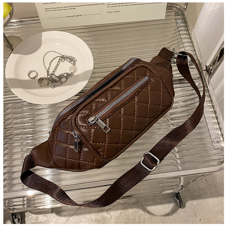 Sac bandoulière type banane avec surpiqûre en losange pour femme