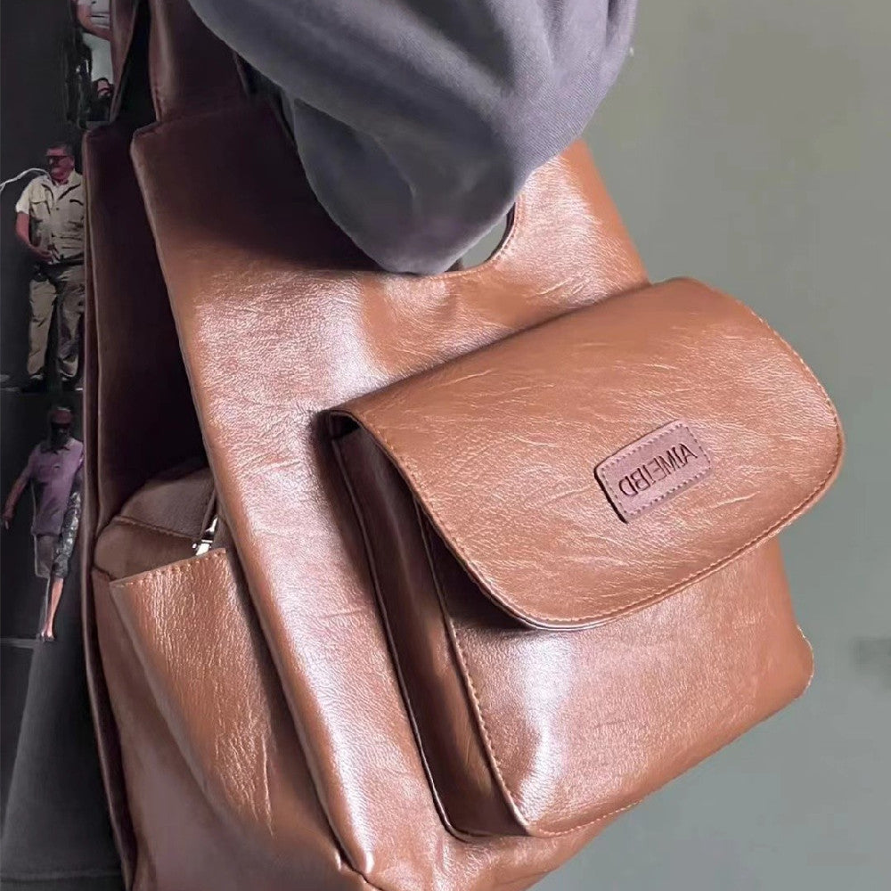 Sac à main à bandoulière multipoches marron pour femme