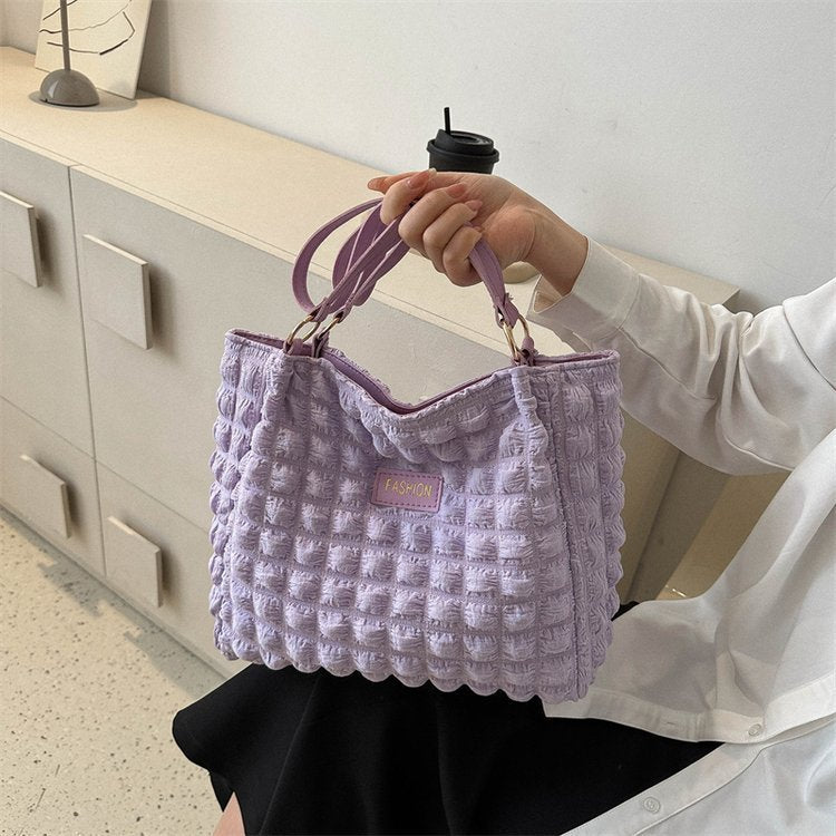 Sac fourre-tout grand capacité en tissus gaufré imperméable violet