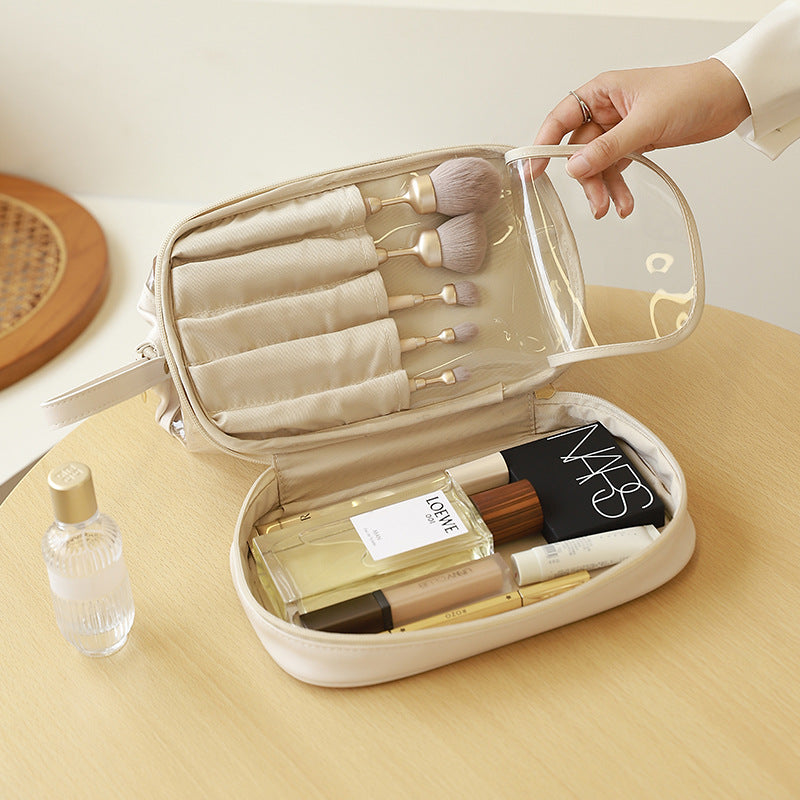 Trousse de maquillage transparente avec poche séparée