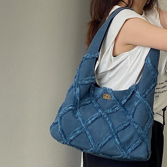 Sac bandoulière en tissu couleur jean tendance pour femme