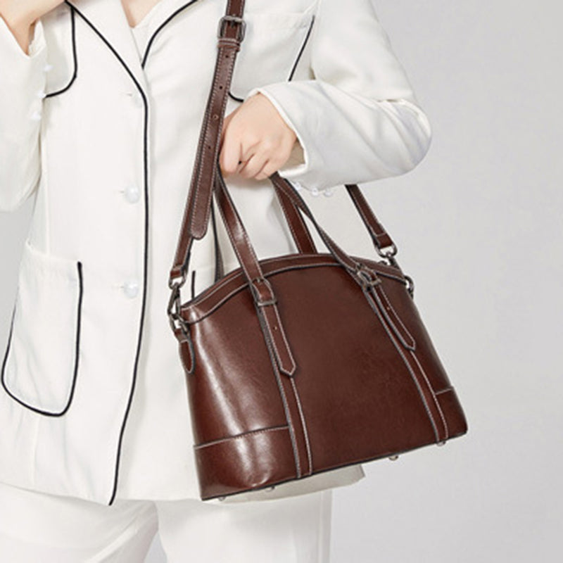 Sac à bandoulière uni rétro en cuir véritable pour femme