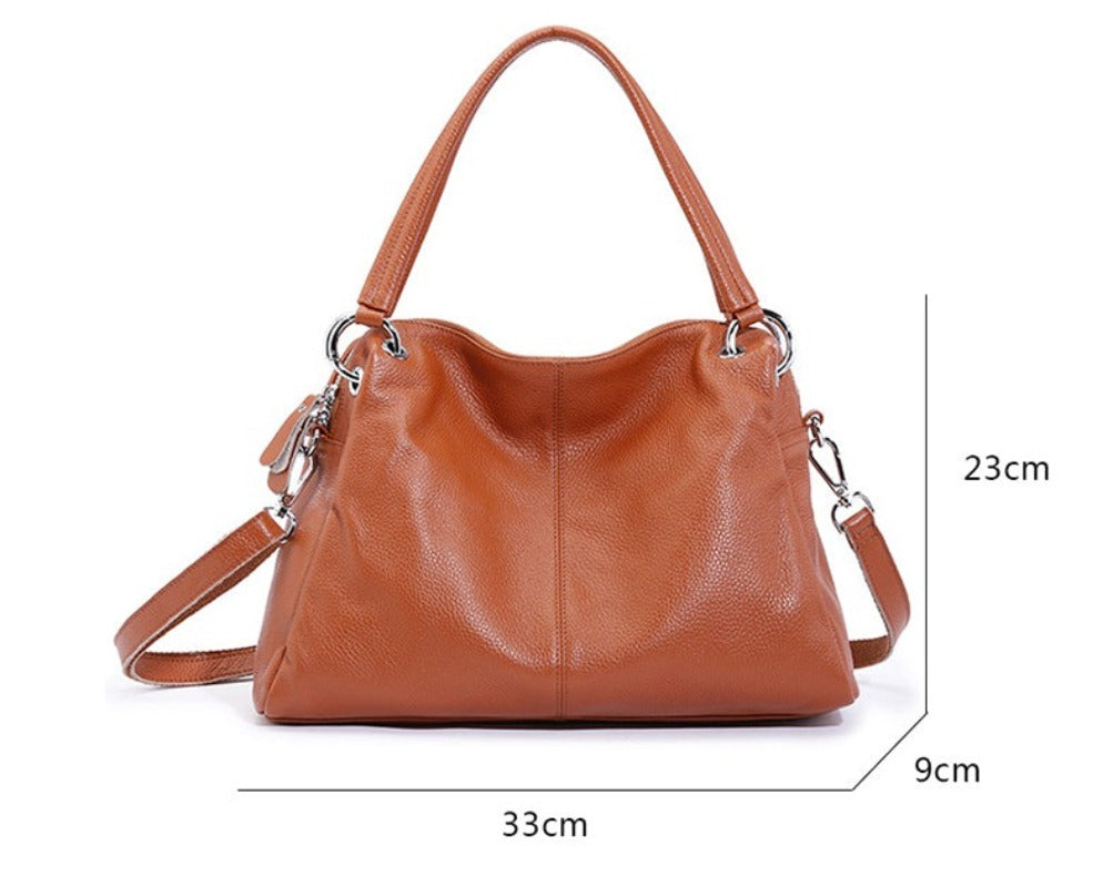 Sac fourre tout bandoulière en cuir lisse pour femme