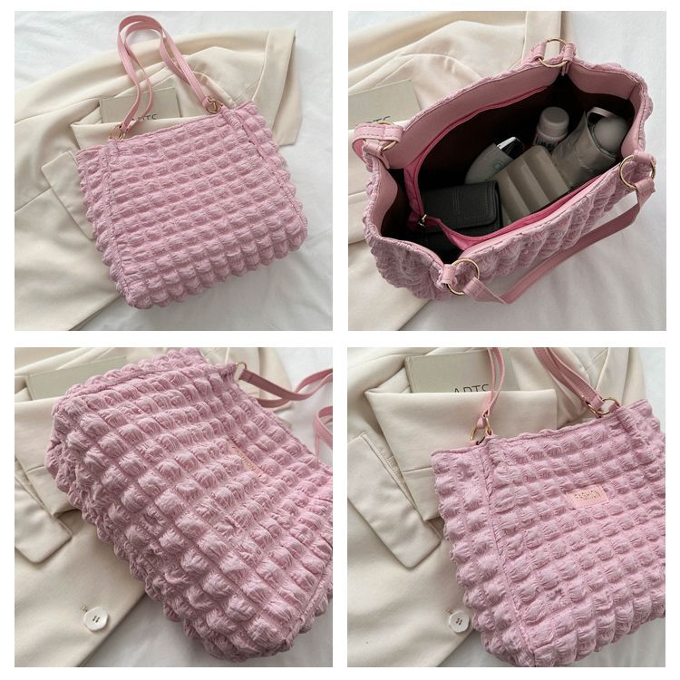 Sac fourre-tout grand capacité en tissus gaufré imperméable rose