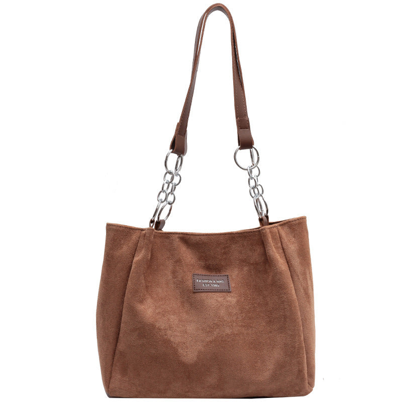 Sac fourre tout bandoulière style suède uni, tendance pour femme