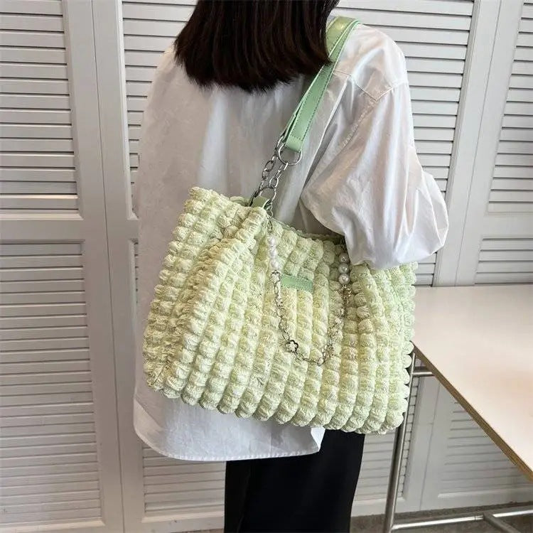 Sac fourre-tout grand capacité en tissus gaufré imperméable vert clair