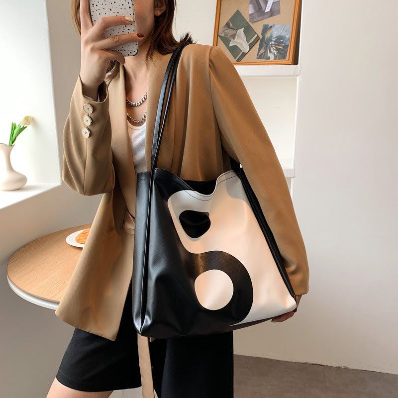 Sac fourre tout bandoulière Yin Yang simple de grande capacité pour femme