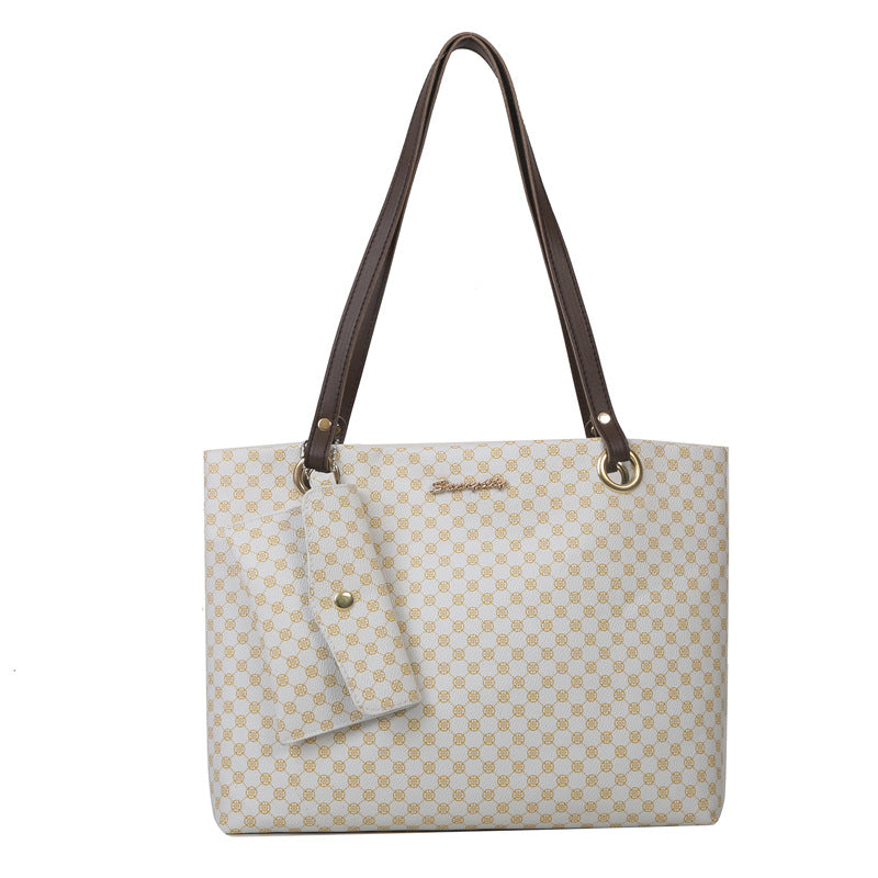 Sac fourre tout bandoulière motif damier pour femme