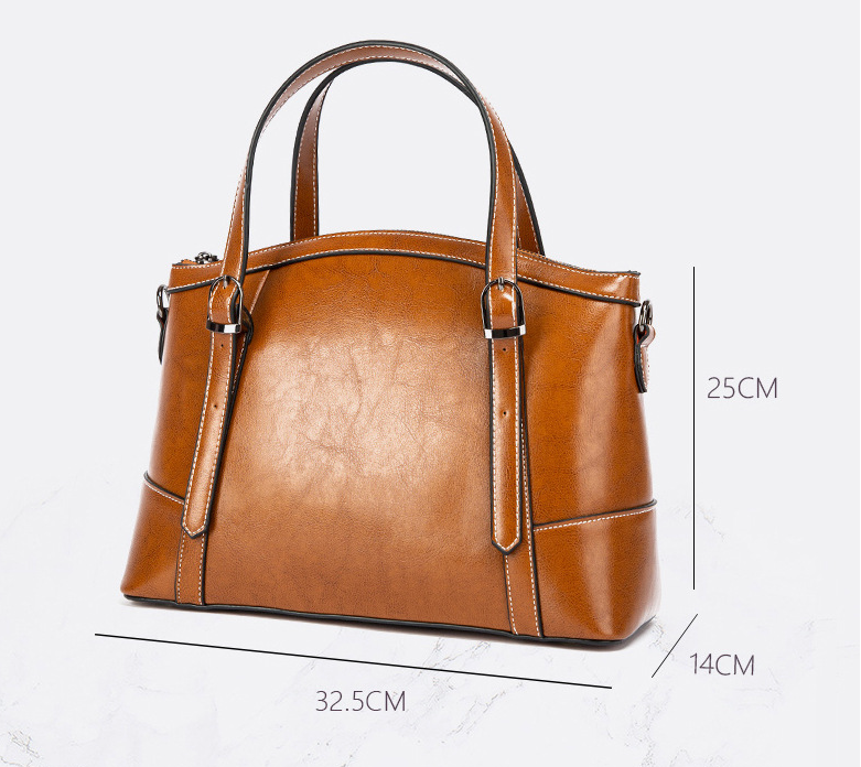 Sac à bandoulière uni rétro en cuir véritable pour femme