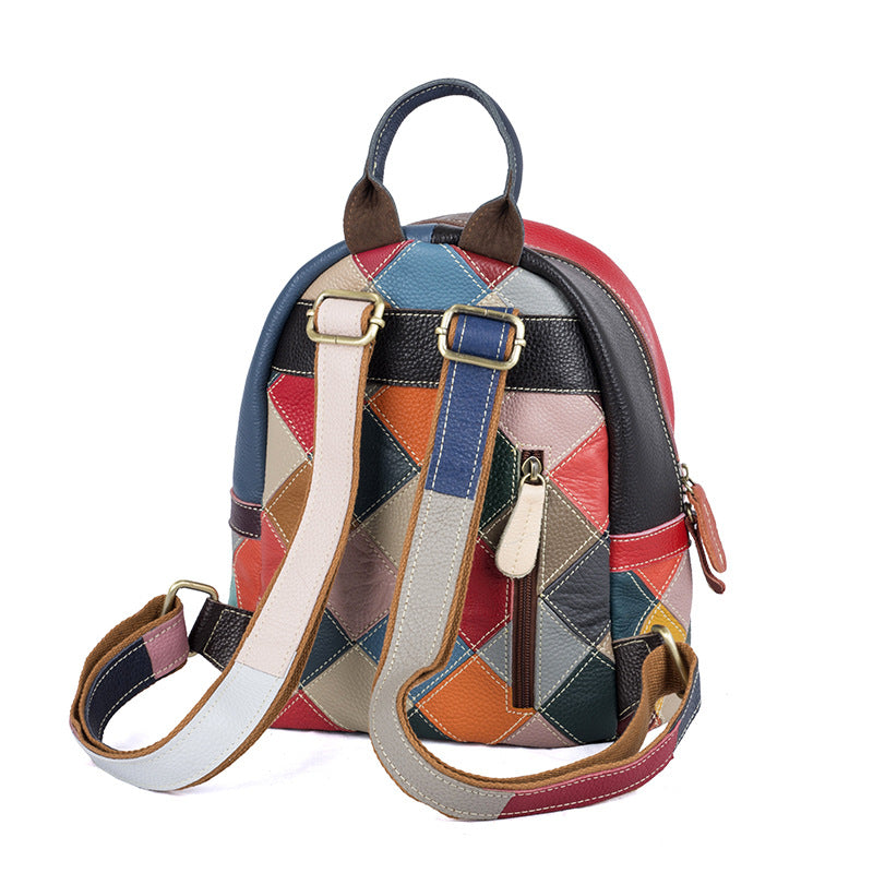 Petit sac à dos en cuir de vachette multicolore motif losange pour femme