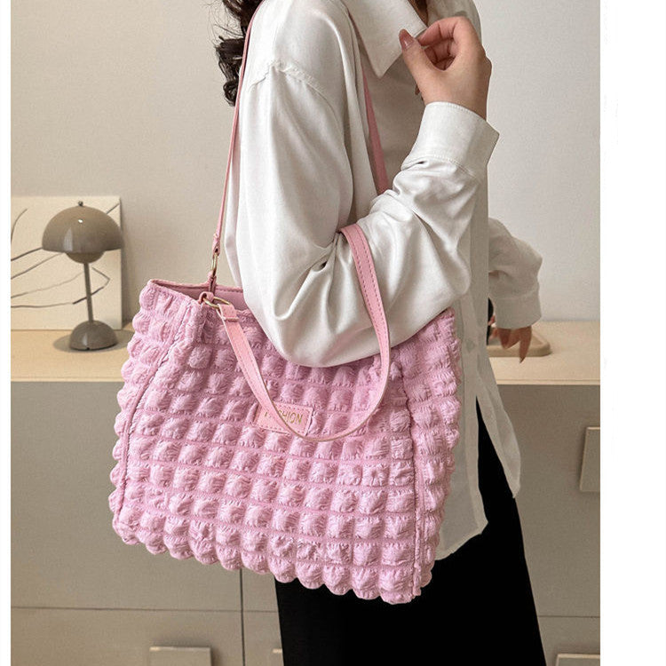 Sac fourre-tout grand capacité en tissus gaufré imperméable rose