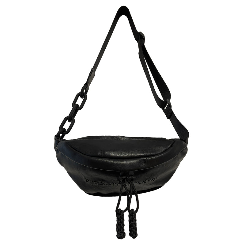 Sac à bandoulière type banane en cuir noir simple pour femme