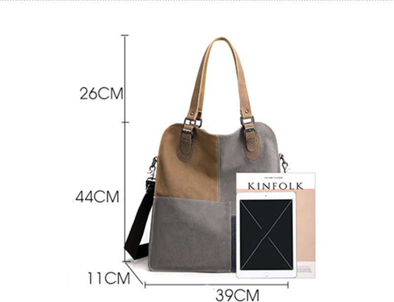 Sac fourre tout bandoulière en toile grande capacité en patchwork rétro pour femme