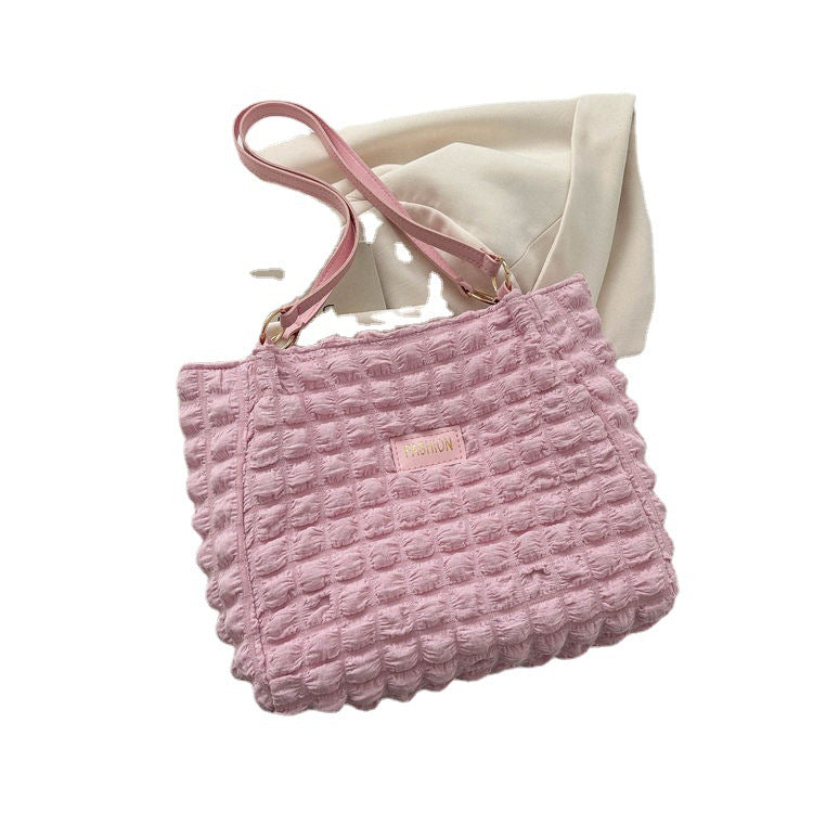 Sac fourre-tout grand capacité en tissus gaufré imperméable rose