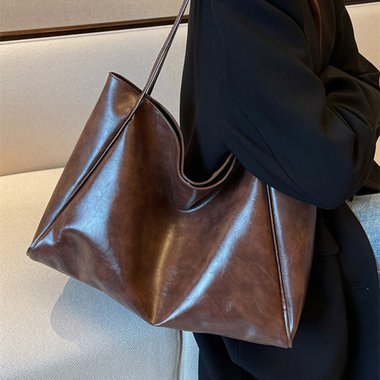 Sac fourre tout bandoulière uni vintage et élégant pour femme