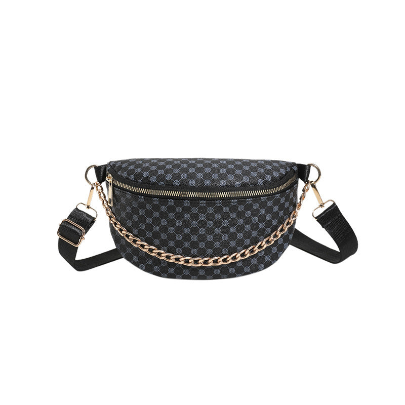 Sac banane motif point chic urbain avec chaîne décorative noir