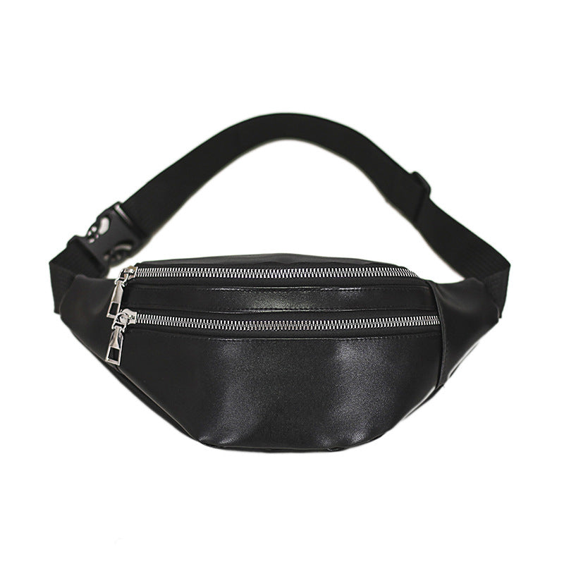 Sac banane de poitrine noir rétro 2 fermetures éclairs pour homme