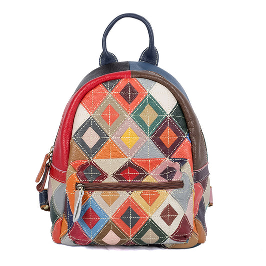 Petit sac à dos en cuir de vachette multicolore motif losange pour femme