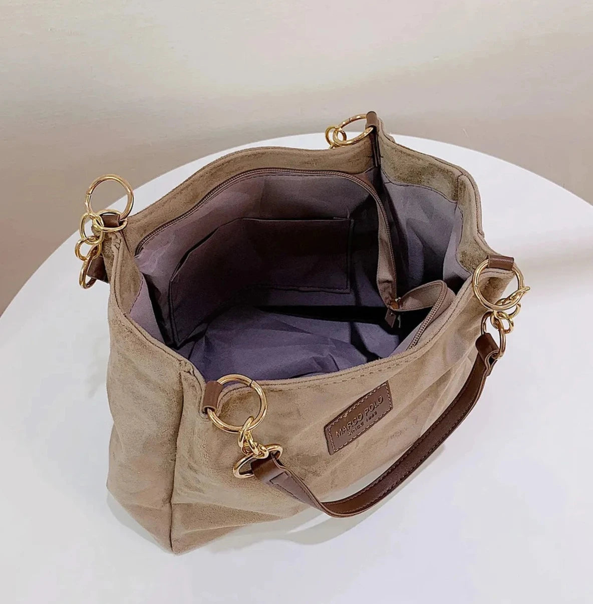 Sac fourre tout bandoulière style suède uni, tendance pour femme