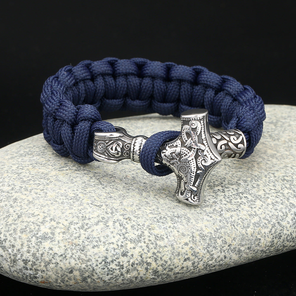 Bracelet bleu Viking marteau de Thor argenté