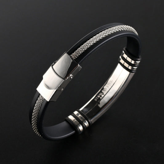 Bracelet lisse en cuir et acier inoxydable